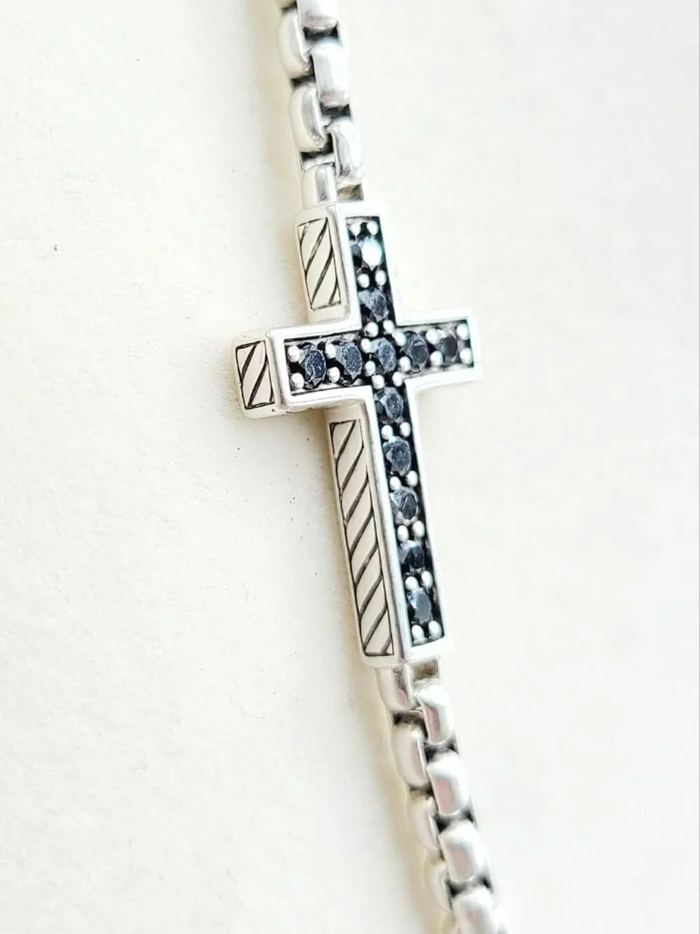 David Yurman Cross Station Necklace w/ Black Diamonds - 3.6mm - 22
